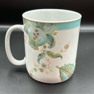 222 FIFTH Eliza Spring Blue Oversized Porcelain Mug Aqua Gold Floral